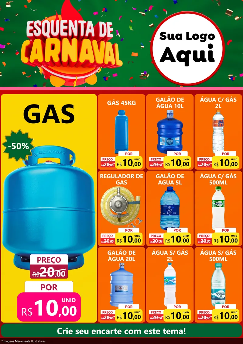 Modelo de Encarte para Encarte A4 Vertical com o tema Esquenta de Carnaval para Água e gás