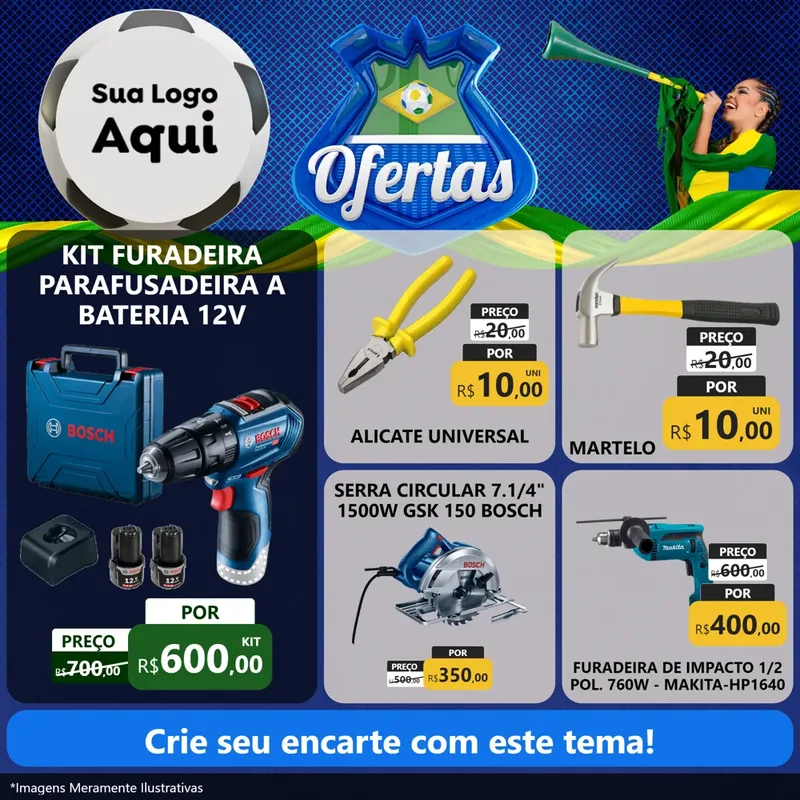 Modelo de Rede Social para Feed Facebook com o tema Ofertas (Futebol) para Maquinas e Ferramentas
