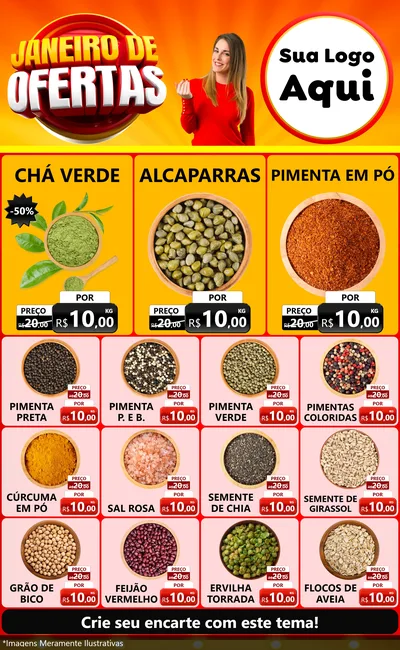 Modelo de Encarte para Encarte Grande com o tema Janeiro de Ofertas para Produtos Naturais