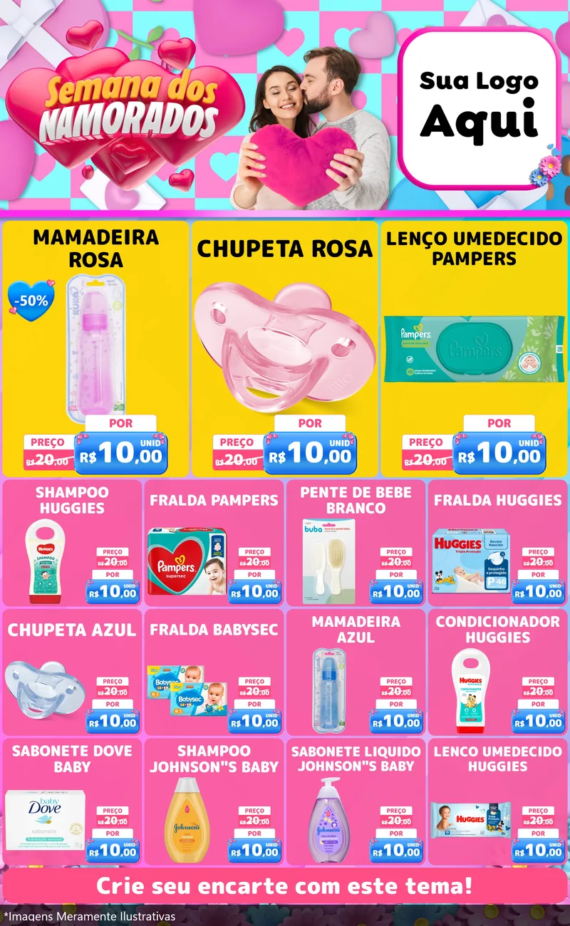 Modelo de Encarte para Encarte Grande com o tema Semana dos Namorados para Bebês