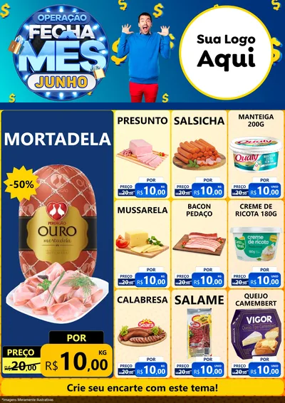 Modelo de Encarte para Encarte A4 Vertical com o tema Operação Fecha Mês, Junho para Frios e Laticínios