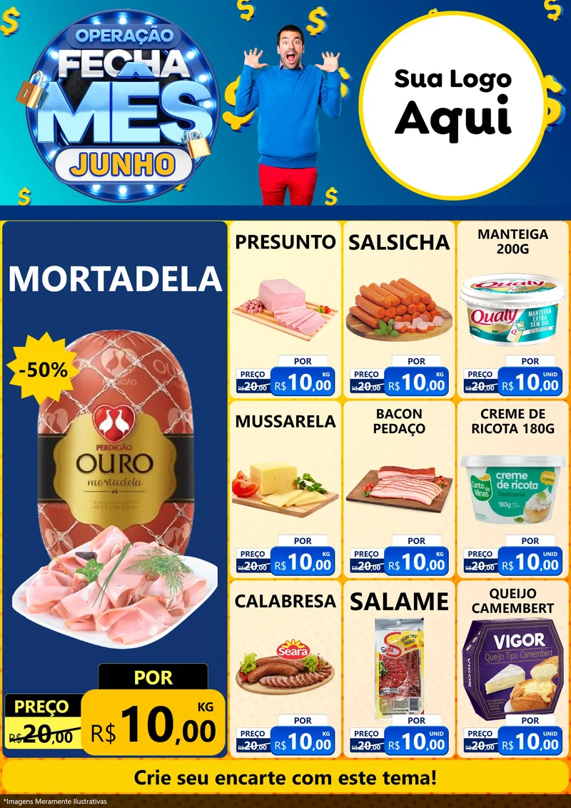 Modelo de Encarte para Encarte A4 Vertical com o tema Operação Fecha Mês, Junho para Frios e Laticínios