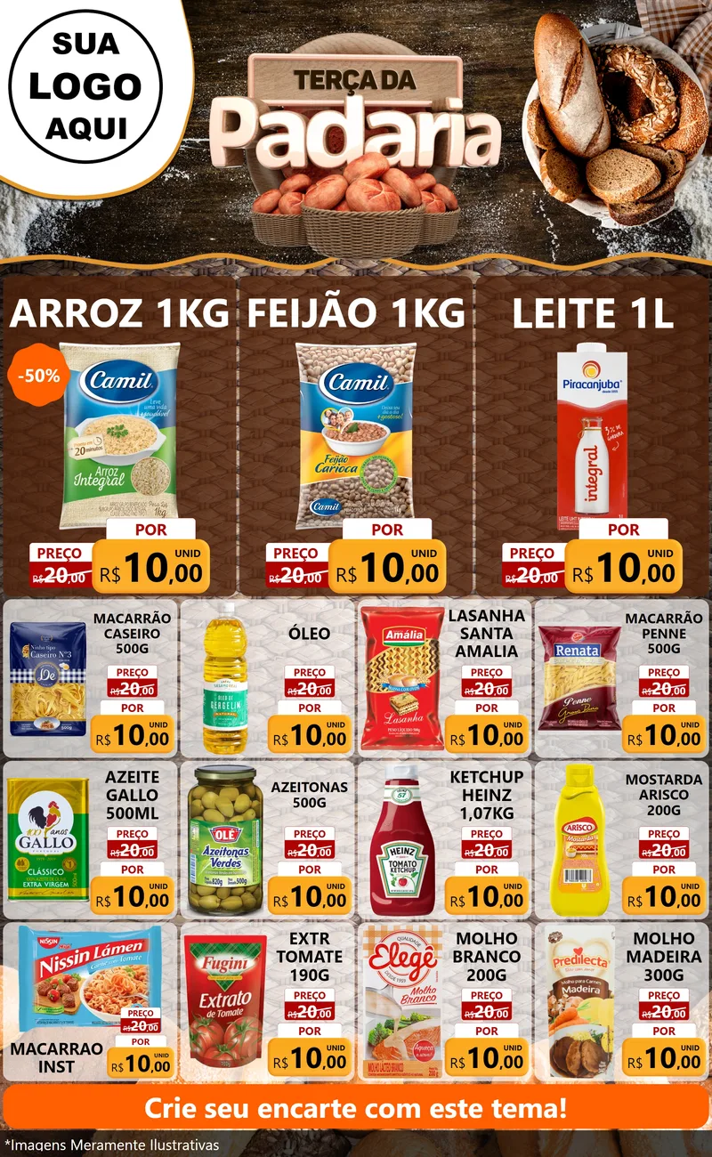 Modelo de Encarte para Encarte Grande com o tema Terça da Padaria para Supermercado