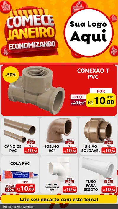 Modelo de Rede Social para Stories com o tema Comece Janeiro Economizando para Tubos e conexões