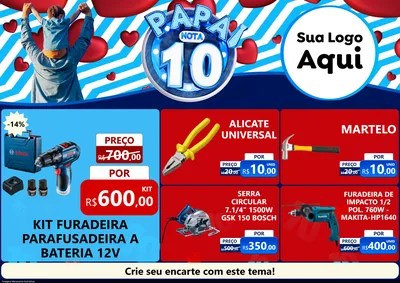 Modelo de Encarte para Encarte A4 Horizontal com o tema Papai Nota 10 para Maquinas e Ferramentas
