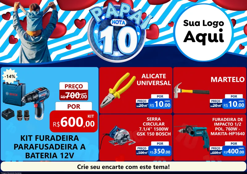 Modelo de Encarte para Encarte A4 Horizontal com o tema Papai Nota 10 para Maquinas e Ferramentas