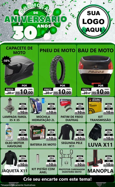 Modelo de Encarte para Encarte Grande com o tema Promoção de Aniversário - 30 Anos para Moto peças