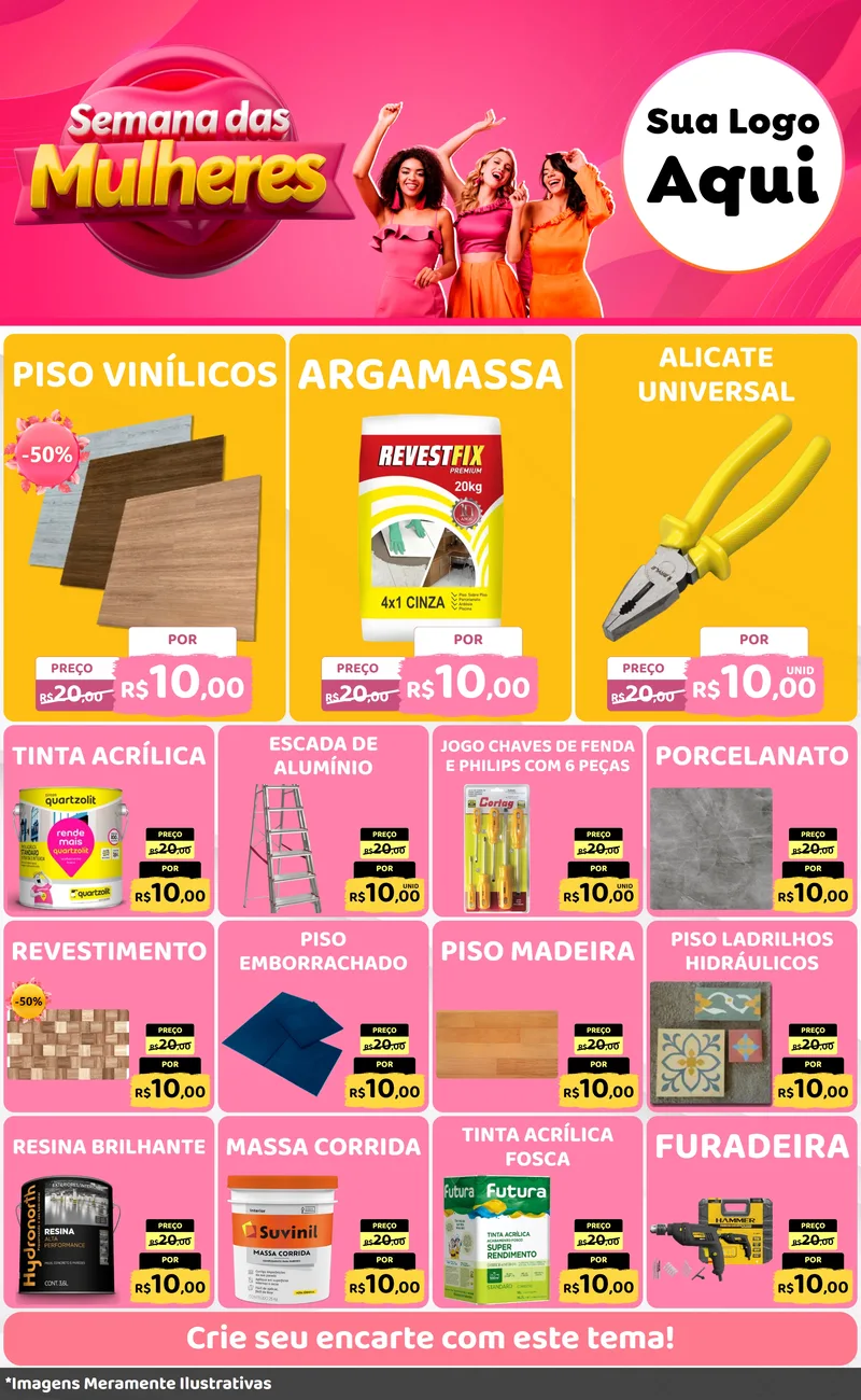 Modelo de Encarte para Encarte Grande com o tema Semana das Mulheres para Material para Construção