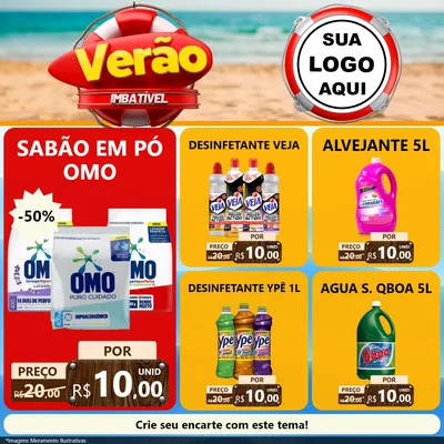 Modelo de Rede Social para Feed Facebook com o tema Verão Imbatível para Produtos de Limpeza