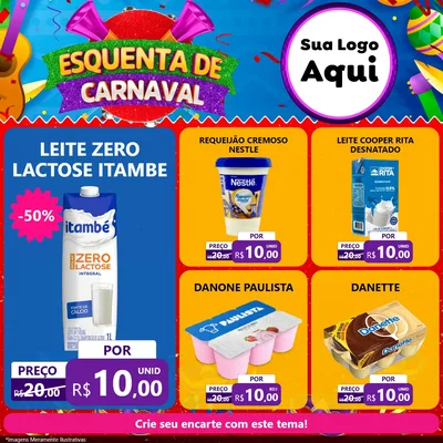 Modelo de Rede Social para Feed Facebook com o tema Esquenta de Carnaval para Frios e Laticínios