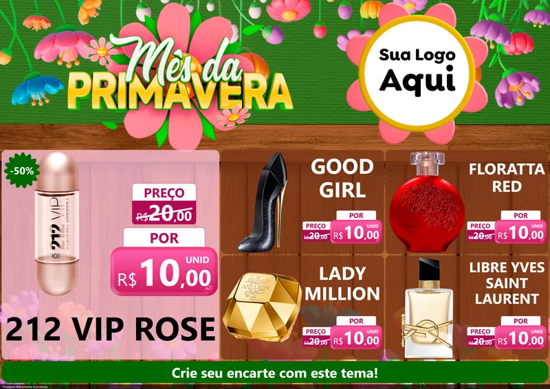 Modelo de Encarte para Encarte A4 Horizontal com o tema Mês da Primavera para Perfumes