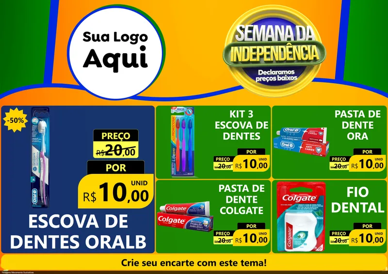 Modelo de Encarte para Encarte A4 Horizontal com o tema Semana da Independência Declaramos Preços Baixos para Higiene Pessoal