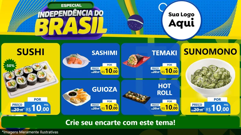 Modelo de TV para TV Horizontal com o tema Especial Independência do Brasil para Comida japonesa
