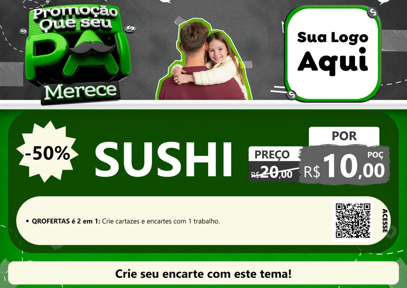 Modelo de Cartaz para Cartaz A4 Horizontal com o tema Promoção Que seu Pai Merece para Comida japonesa