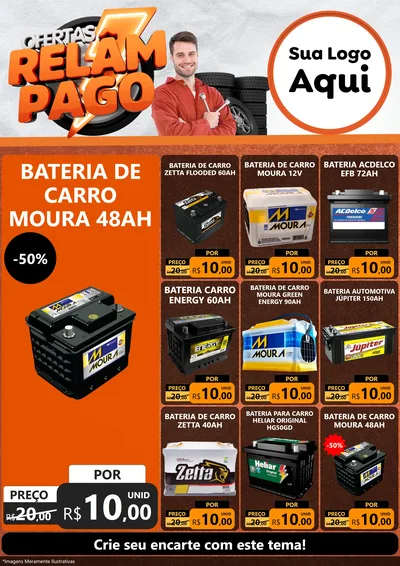Modelo de Encarte para Encarte A4 Vertical com o tema Ofertas Relâmpago - Moto / Auto para Baterias Elétricas