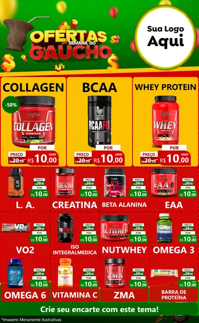 Modelo de Encarte para Encarte Grande com o tema Ofertas Semana Do Gaúcho para Suplementos alimentares