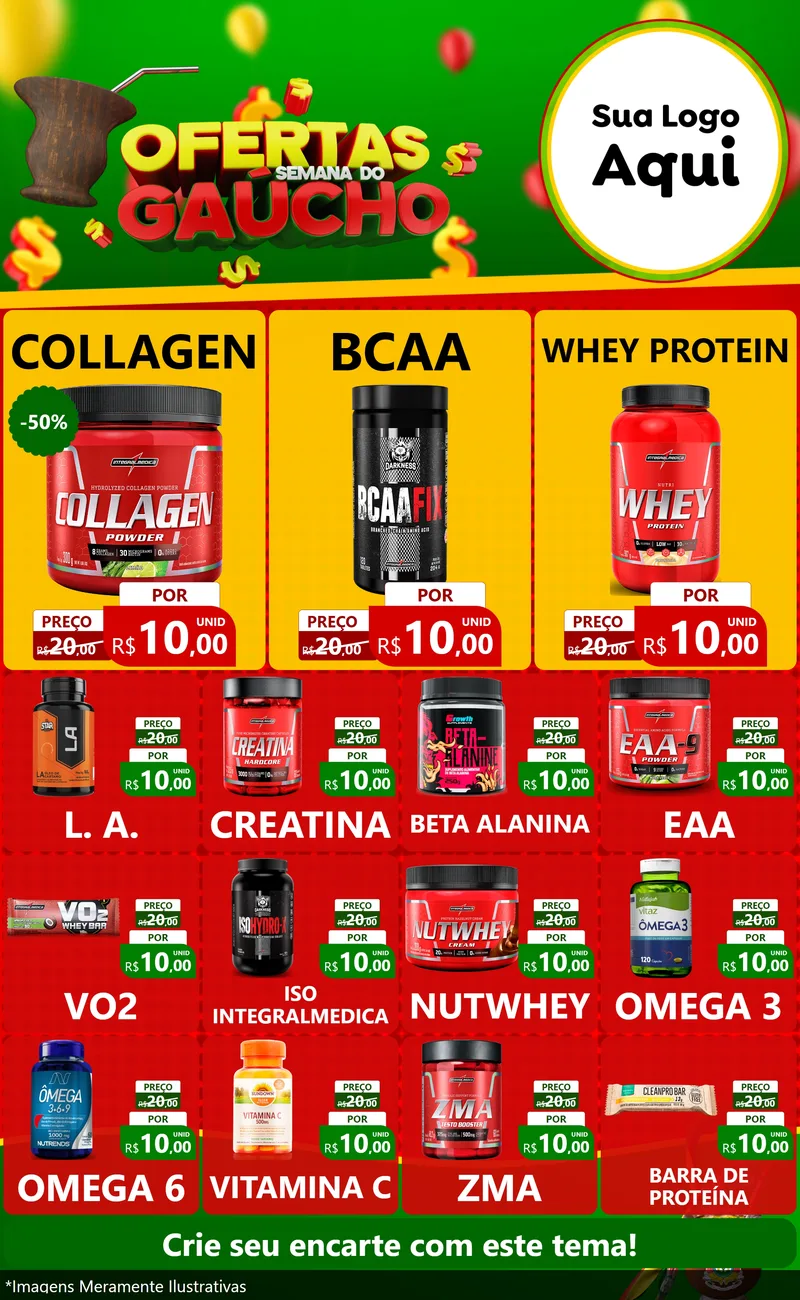 Modelo de Encarte para Encarte Grande com o tema Ofertas Semana Do Gaúcho para Suplementos alimentares