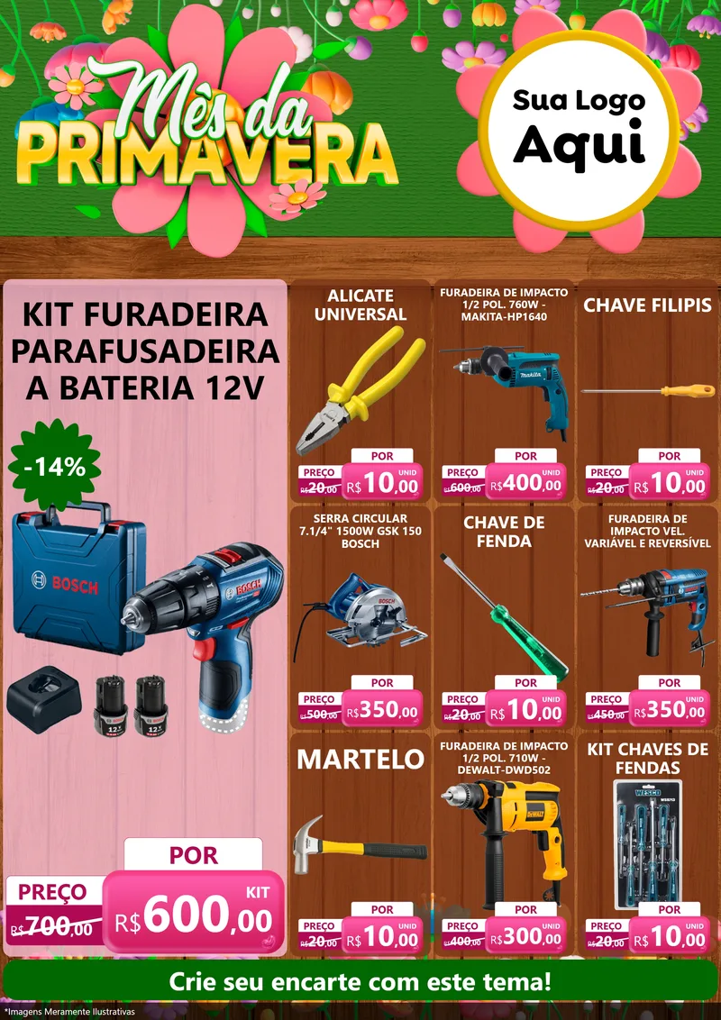 Modelo de Encarte para Encarte A4 Vertical com o tema Mês da Primavera para Maquinas e Ferramentas