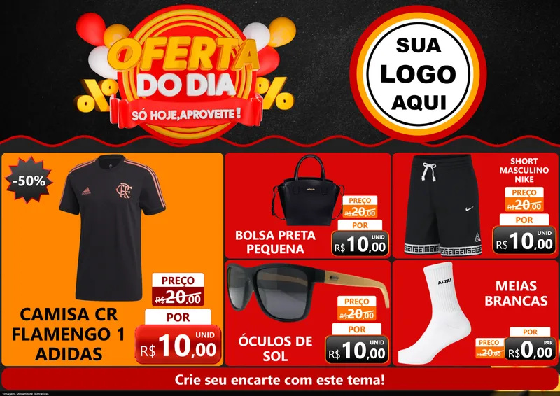 Modelo de Encarte para Encarte A4 Horizontal com o tema Oferta do Dia - Só hoje, Aproveite! para Roupas e acessórios