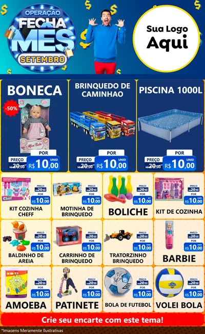 Modelo de Encarte para Encarte Grande com o tema Operação Fecha Mês Setembro para Brinquedos