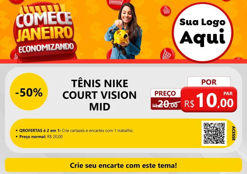 Modelo de Cartaz para Cartaz A4 Horizontal com o tema Comece Janeiro Economizando para Calçados