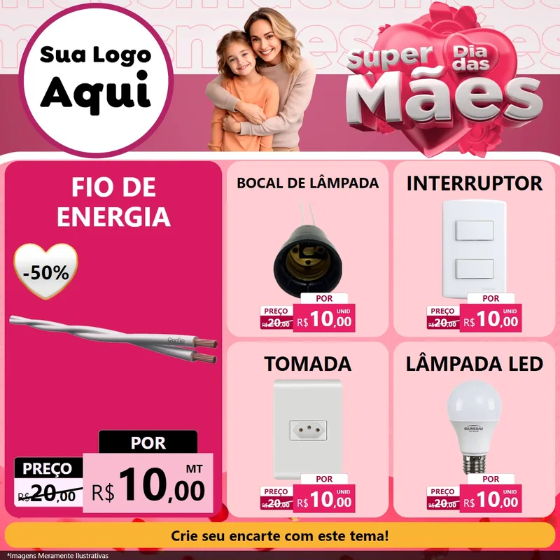 Modelo de Rede Social para Feed Facebook com o tema Super Dia Das Mães para Materiais Elétricos