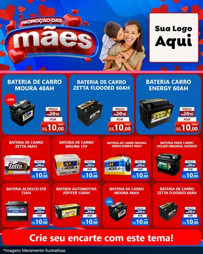 Modelo de Rede Social para Feed Instagram com o tema Promoção das Mães para Baterias Elétricas