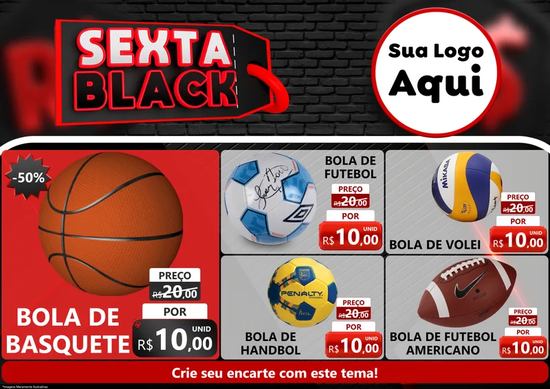 Modelo de Encarte para Encarte A4 Horizontal com o tema Sexta Black para Artigos Esportivos