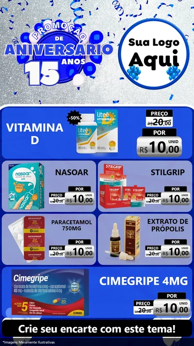 Modelo de TV para TV Vertical com o tema Promoção de Aniversário - 15 Anos para Farmácia