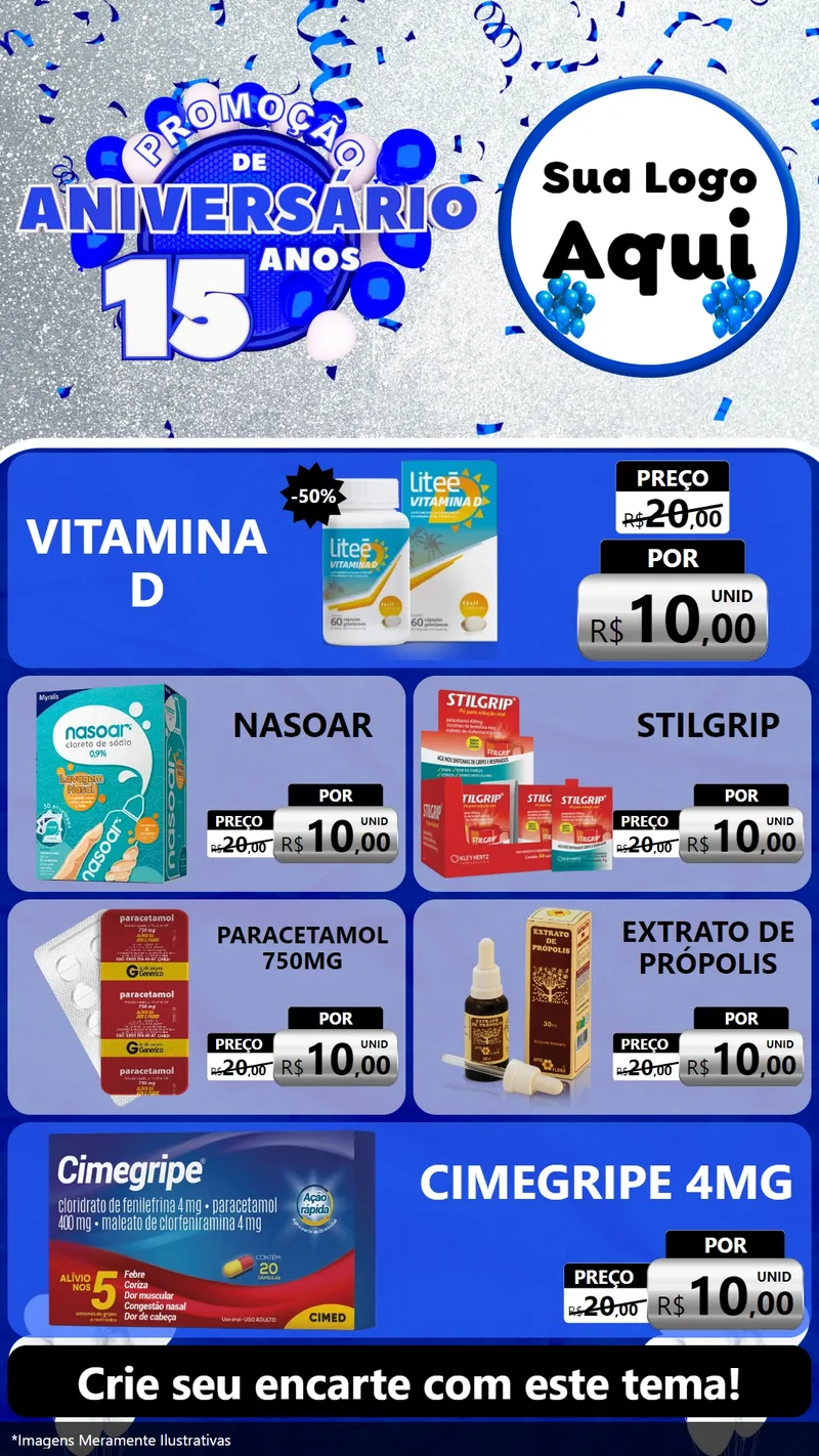 Modelo de TV para TV Vertical com o tema Promoção de Aniversário - 15 Anos para Farmácia