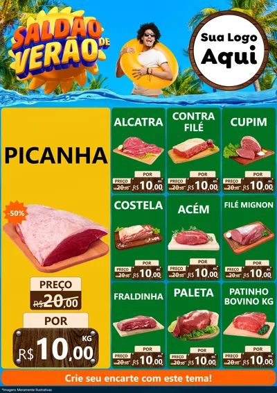 Modelo de Encarte para Encarte A4 Vertical com o tema Saldão de Verão para Açougue