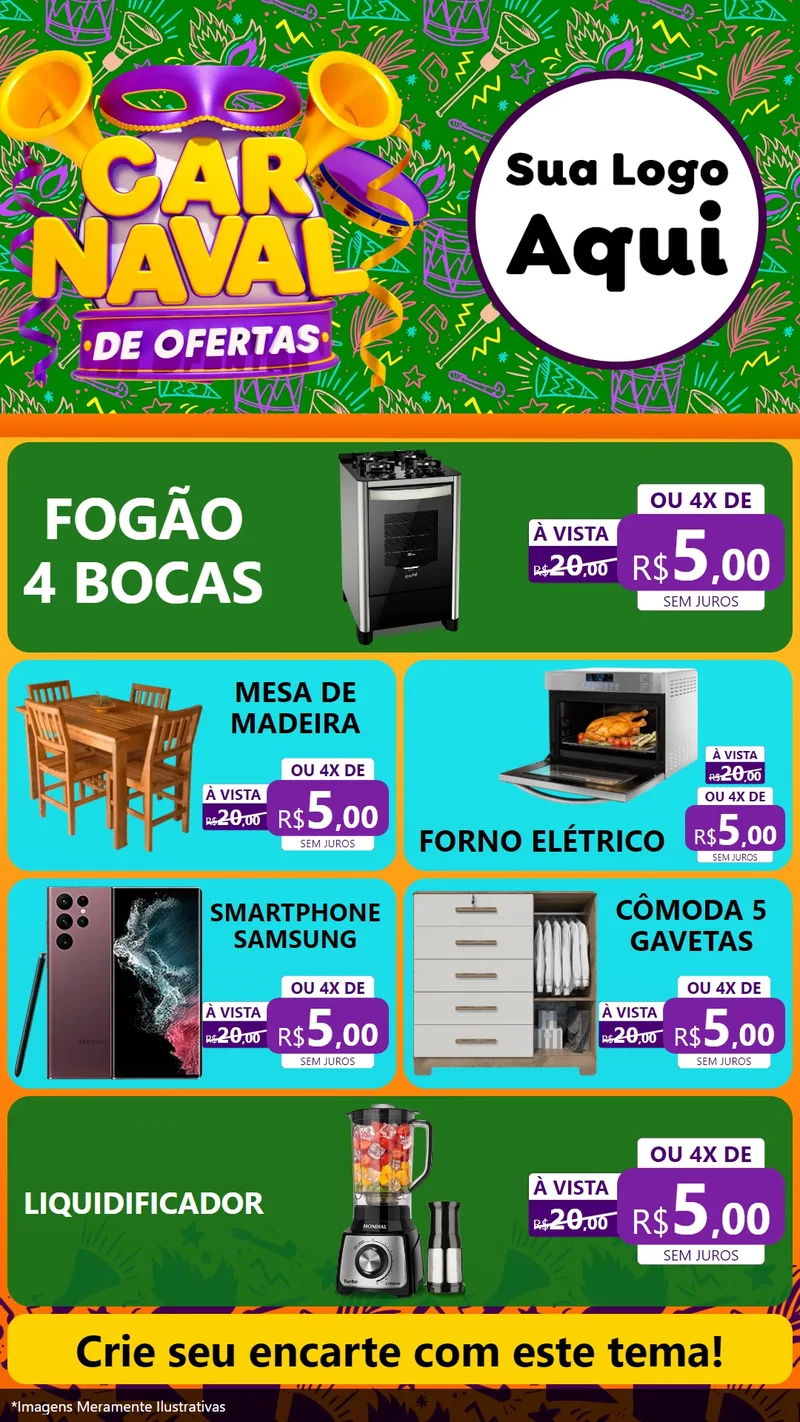 Modelo de TV para TV Vertical com o tema Carnaval de Ofertas para Móveis e Eletro