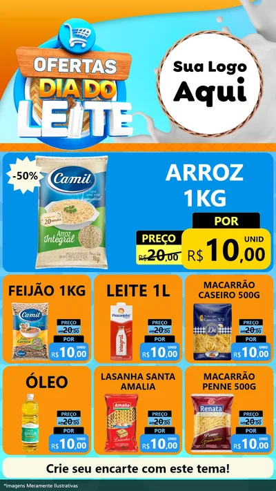 Modelo de Rede Social para Stories com o tema Ofertas Dia do Leite para Supermercado