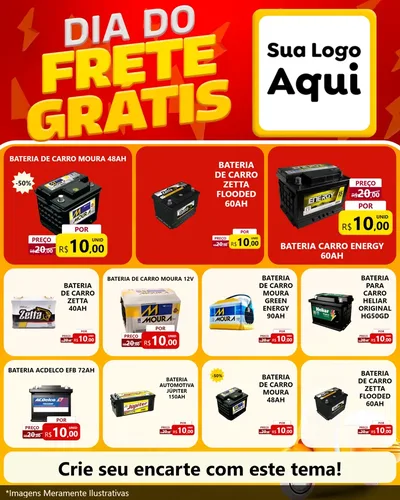 Modelo de Rede Social para Feed Instagram com o tema Dia do Frete Grátis para Baterias Elétricas