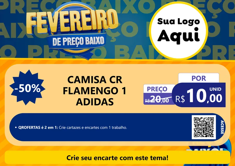 Modelo de Cartaz para Cartaz A4 Horizontal com o tema Fevereiro de Preço Baixo para Roupas e acessórios