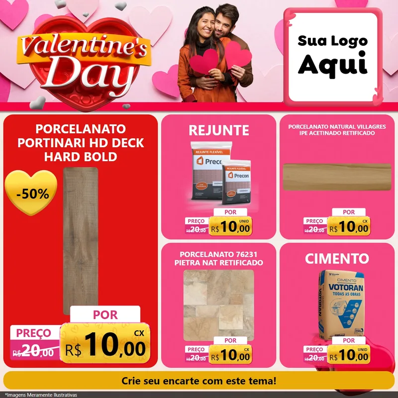 Modelo de Rede Social para Feed Facebook com o tema Valentine's Day para Pisos e revestimentos