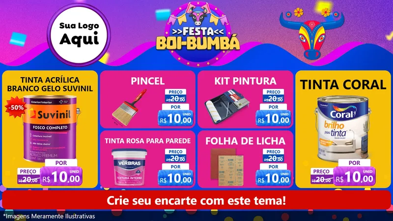 Modelo de TV para TV Horizontal com o tema Festa Boi-Bumbá para Tintas e Ferramentas