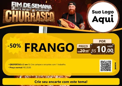 Modelo de Cartaz para Cartaz A4 Horizontal com o tema Fim de Semana do Churrasco para Assados