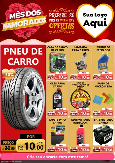 Modelo de Encarte para Encarte A4 Vertical com o tema Mês dos Namorados para Auto peças