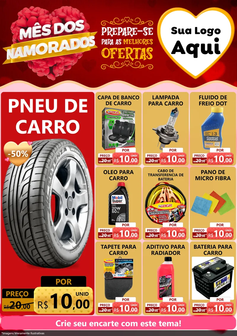 Modelo de Encarte para Encarte A4 Vertical com o tema Mês dos Namorados para Auto peças