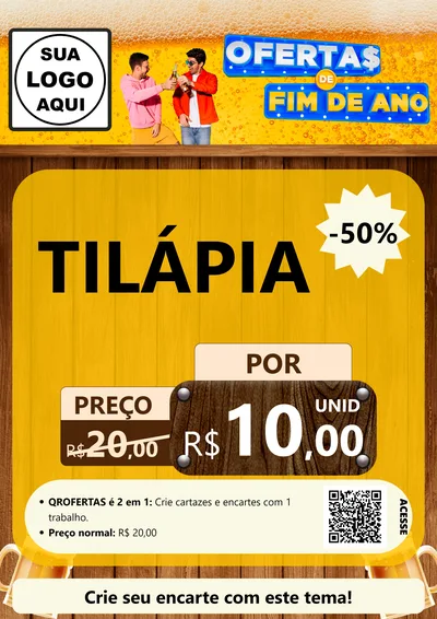 Modelo de Cartaz para Cartaz A4 Vertical com o tema Ofertas de Fim de Ano para Peixaria