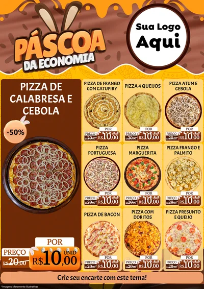 Modelo de Encarte para Encarte A4 Vertical com o tema Páscoa da Economia para Pizzaria