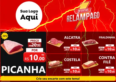 Modelo de Encarte para Encarte A4 Horizontal com o tema Ofertas Relâmpago para Açougue