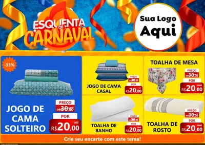Modelo de Encarte para Encarte A4 Horizontal com o tema Esquenta de Carnaval para Cama, Mesa e Banho