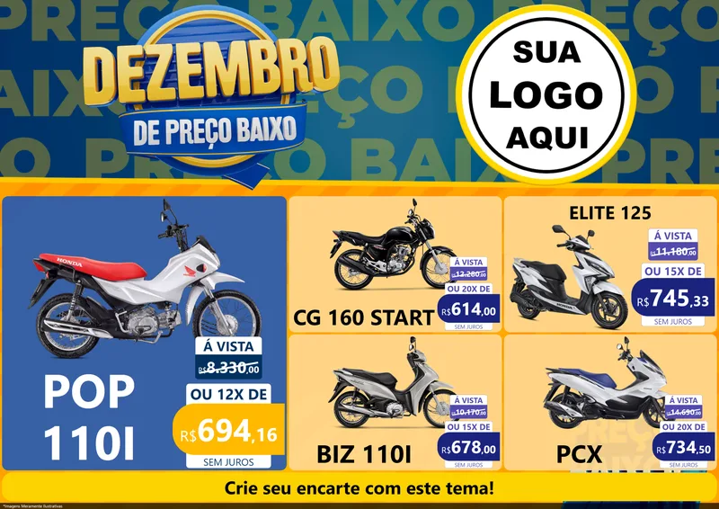 Modelo de Encarte para Encarte A4 Horizontal com o tema Dezembro de Preço Baixo para Concessionaria de Motos