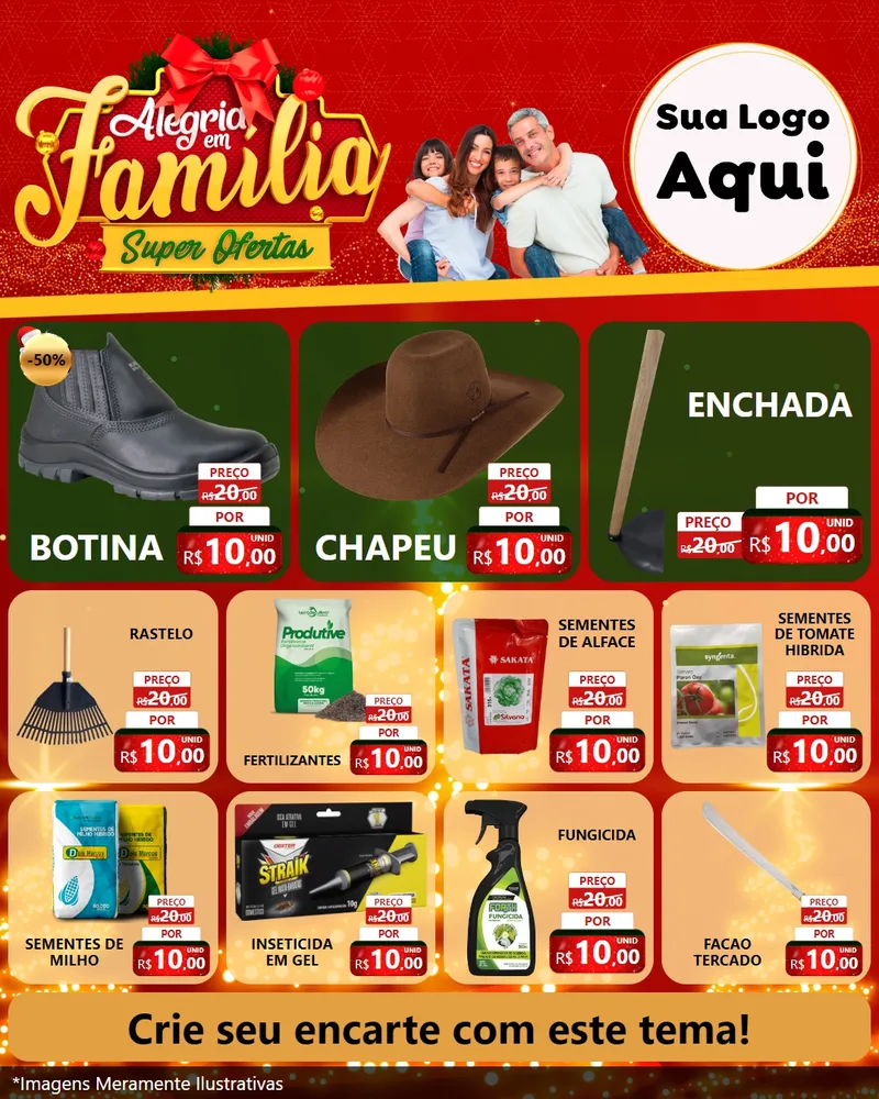 Modelo de Rede Social para Feed Instagram com o tema Alegria em Família Super Ofertas - Natal para Agropecuária