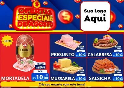 Modelo de Encarte para Encarte A4 Horizontal com o tema Ofertas Especiais de Agosto para Frios e Laticínios