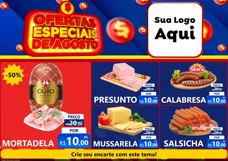 Modelo de Encarte para Encarte A4 Horizontal com o tema Ofertas Especiais de Agosto para Frios e Laticínios