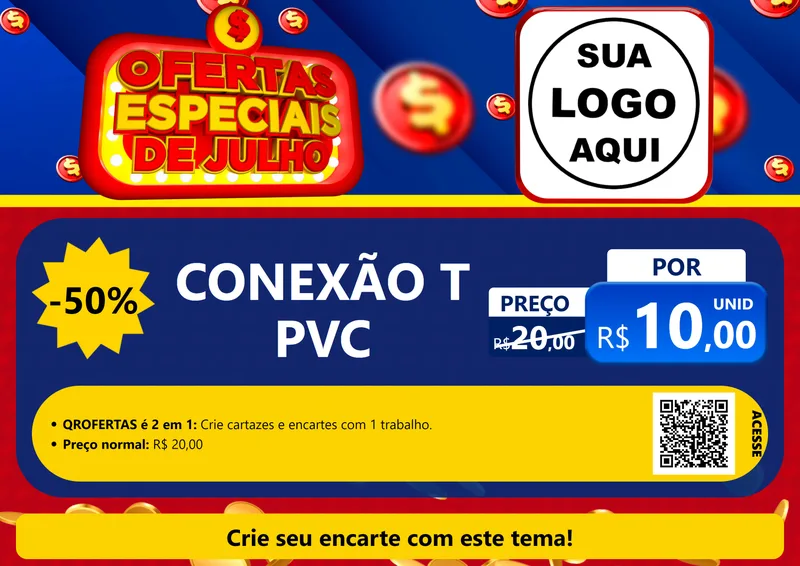 Modelo de Cartaz para Cartaz A4 Horizontal com o tema Ofertas Especiais de Julho para Tubos e conexões
