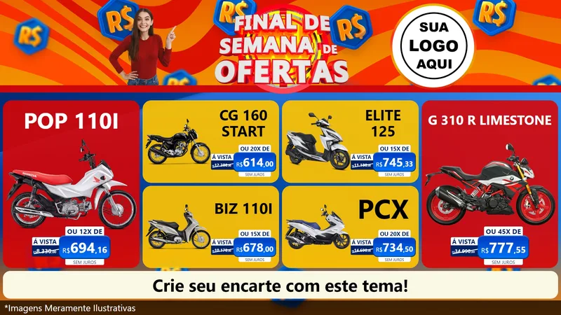 Modelo de TV para TV Horizontal com o tema Final de Semana de Ofertas para Concessionaria de Motos